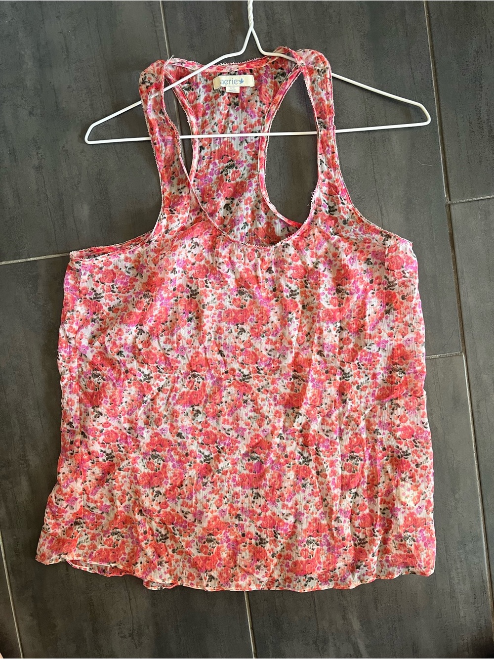 aerie Pink Multi Floral Racerback Tank Top